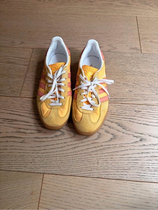 adidas Shoes - adidas Yellow Sneakers with Coral Stripes